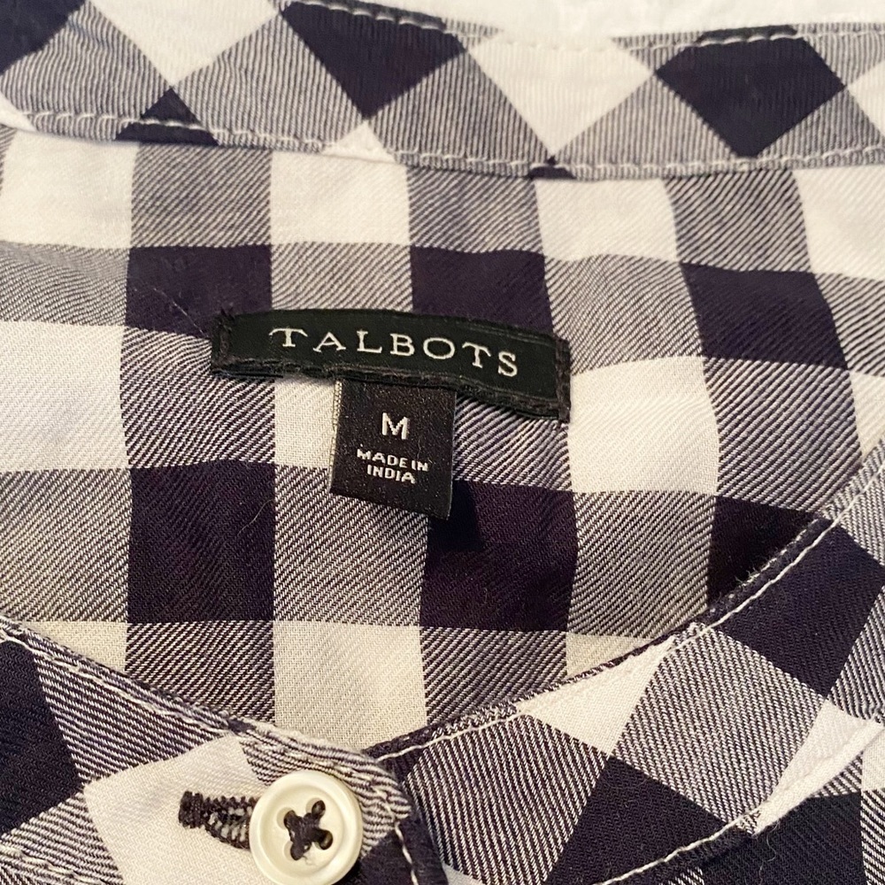Talbots Long Sleeve Black & White Check Cotton Shirt Top - Medium - Picture 6 of 12